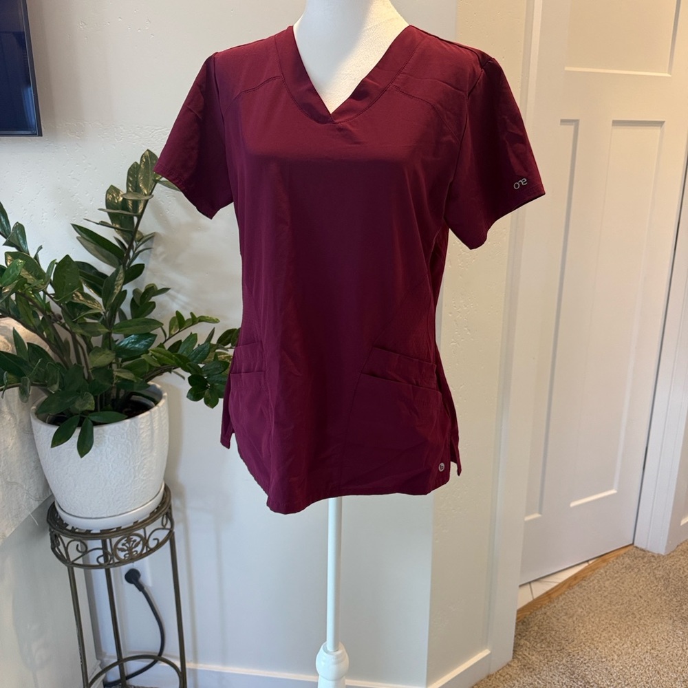 Barco Uniforms V Neck Short Sleeve Burgundy Scrub Top